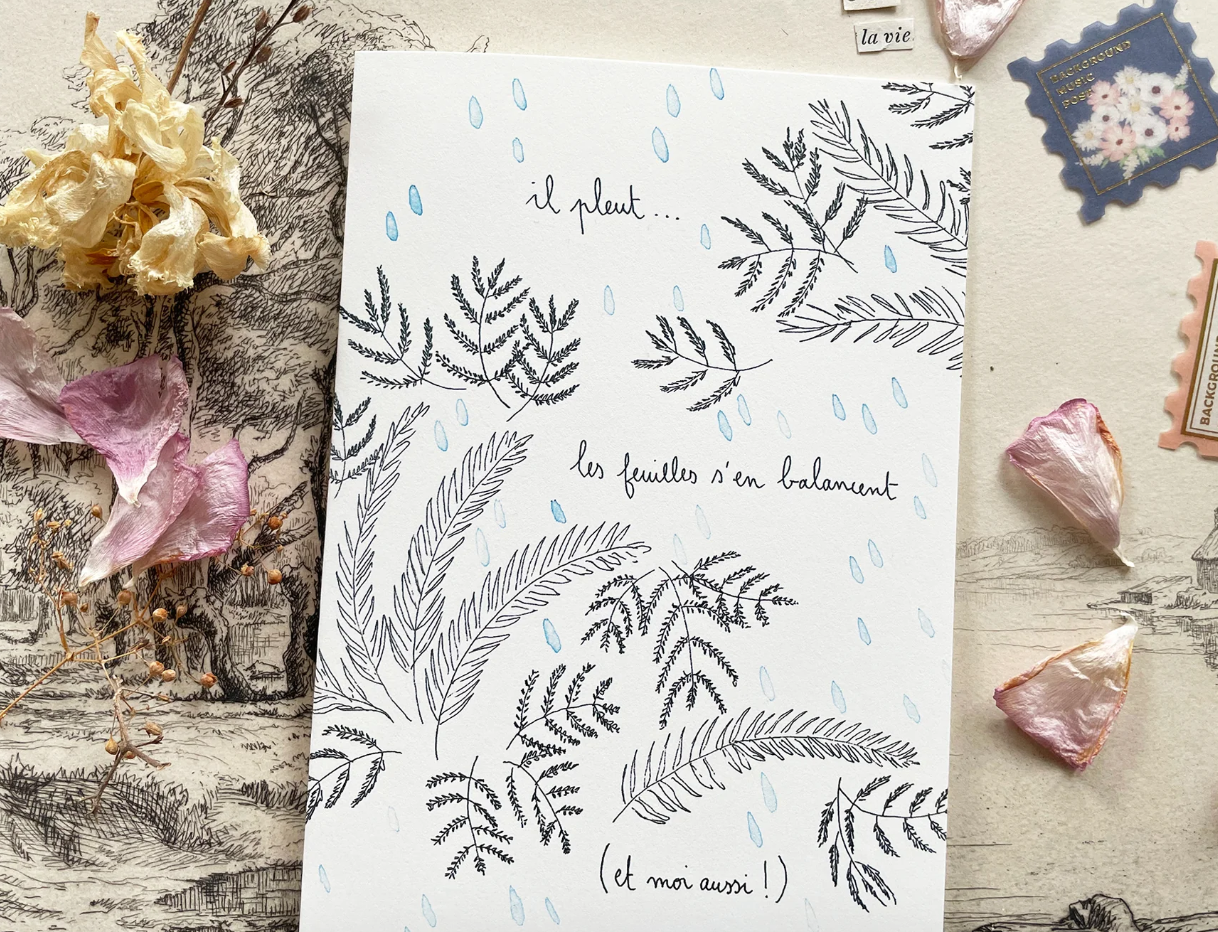 Carte " Il pleut ! " - Papillonnage
