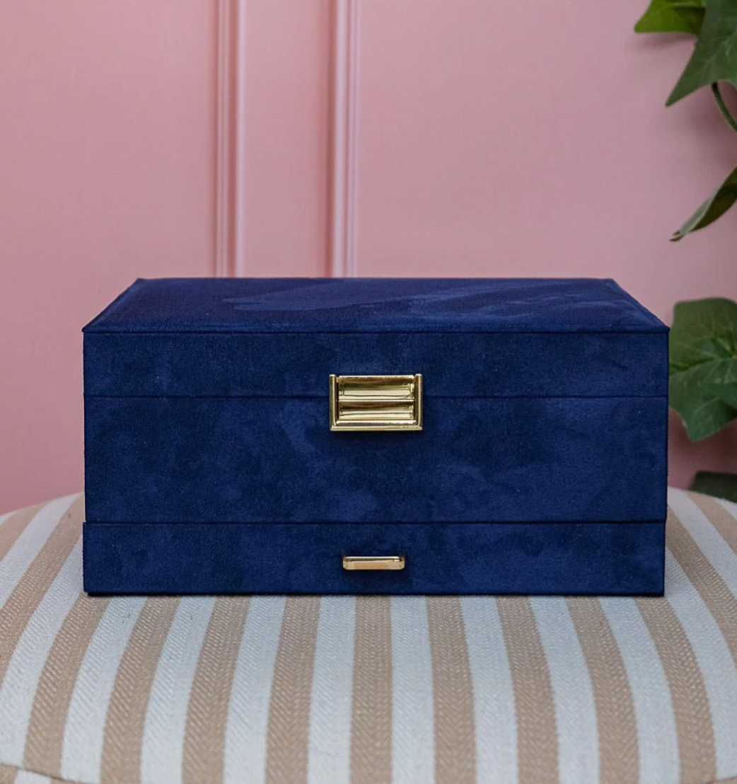 Boîte à bijoux Denise en velours Bleu Marine - Maison Scarlett