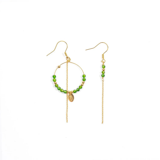 Boucles d'oreilles Créole Asymétrique Diospide vert - Murielle Perrotti