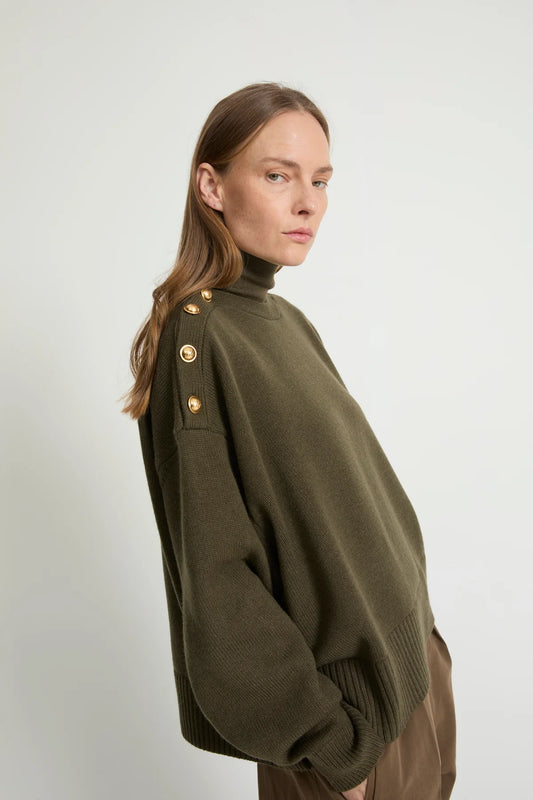 Pull Cabanon en Laine Kaki - Laurence Bras