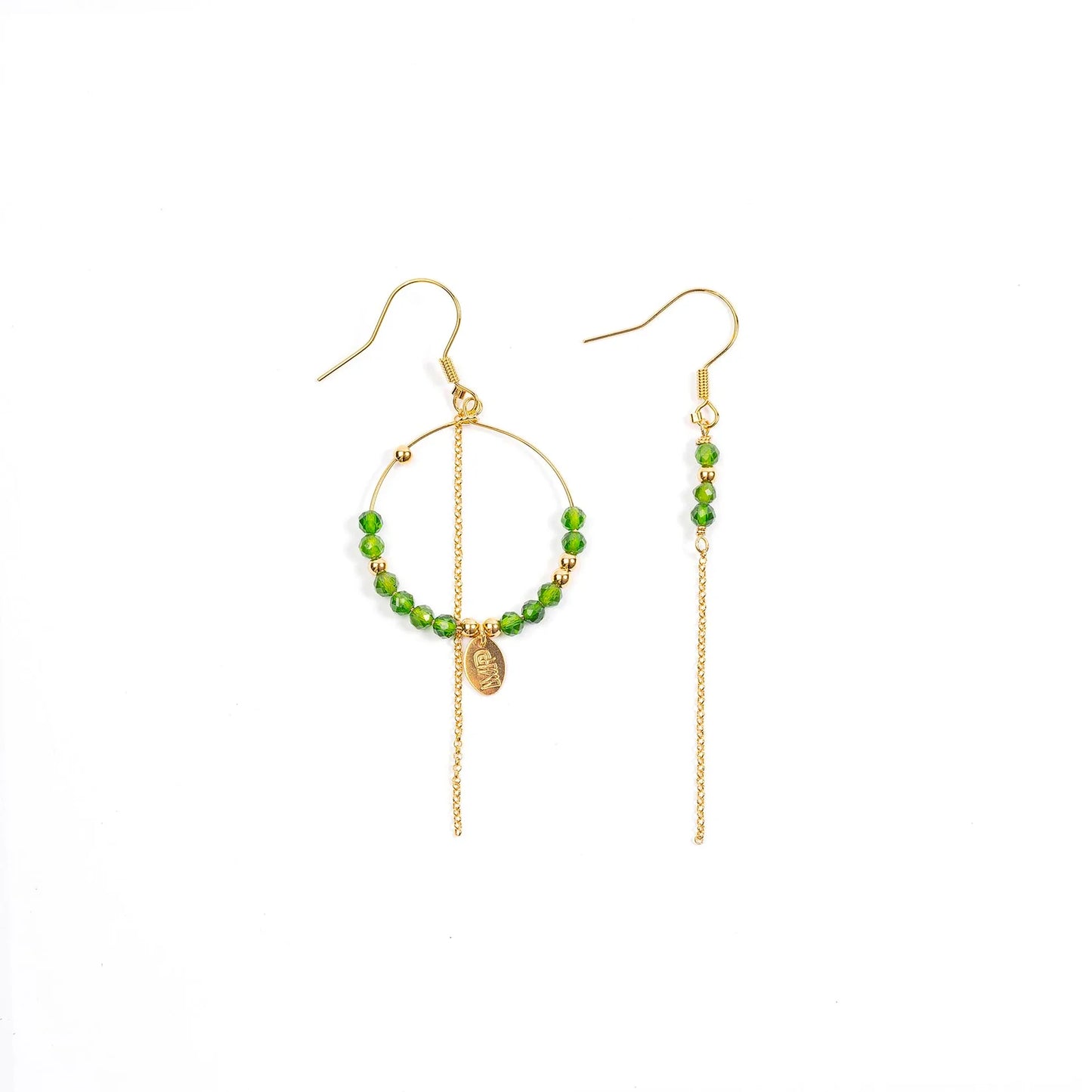 Boucles d'oreilles Créole Asymétrique Diospide vert - Murielle Perrotti