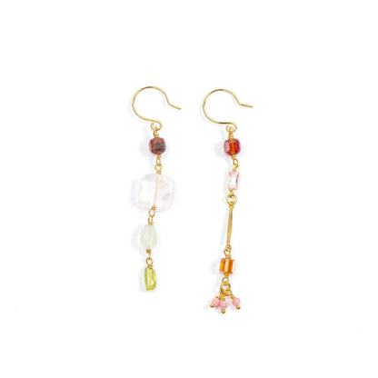 Boucles d'oreilles asymétriques grenat, quartz, serpentine, rhodolite - Murielle Perrotti
